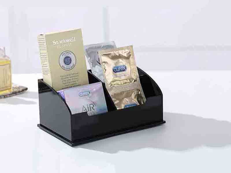 酒店用品四格黑色亞克力避孕套收納盒定制